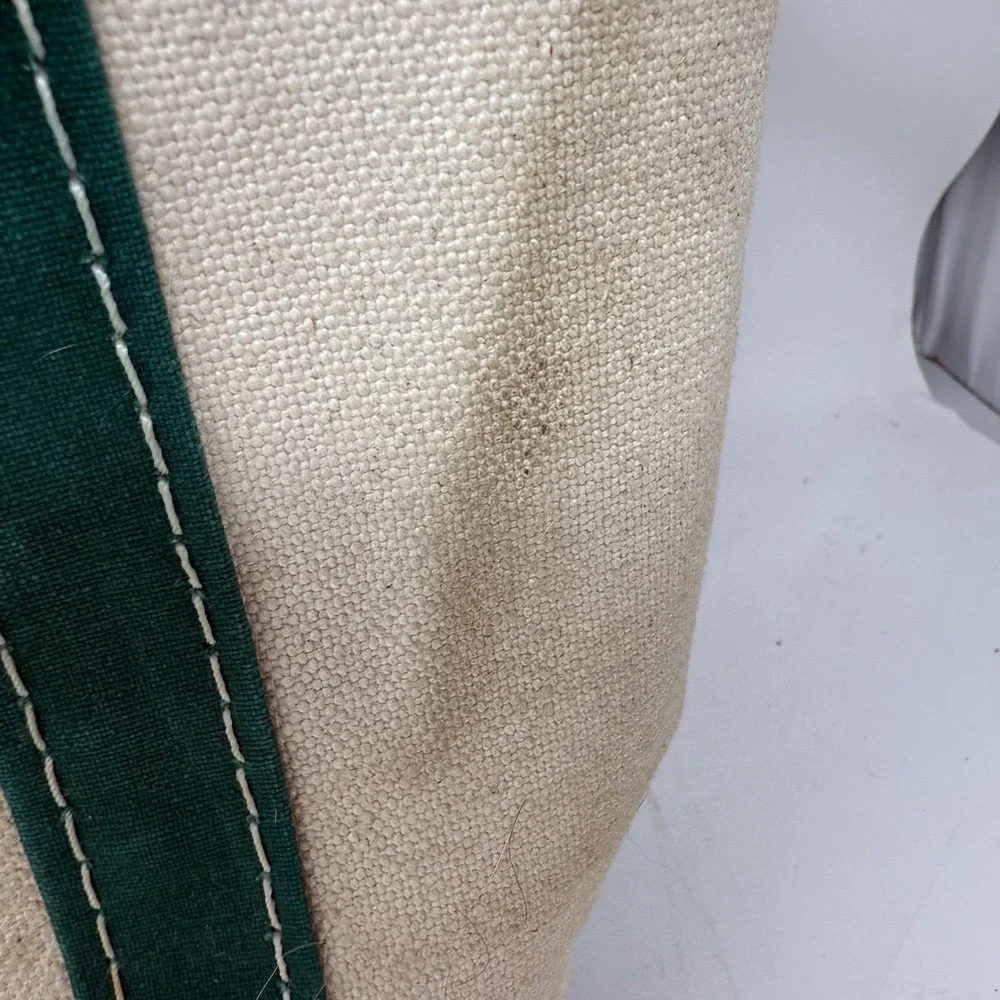 VTG 80s LL Bean Boat & Tote Bag USA Canvas Green Pine Cones Tree Oak Medium